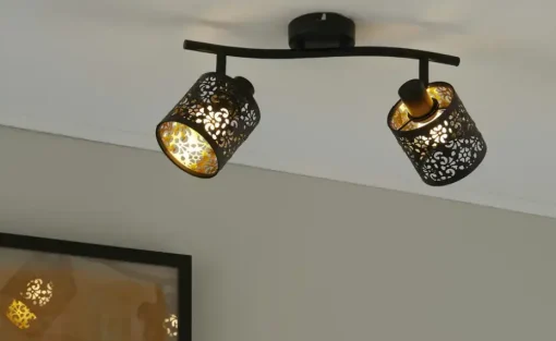 KHG Deckenstrahler, 2-flammig, schwarz/gold mit Stanzung | 2