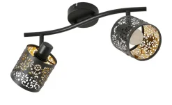 KHG Deckenstrahler, 2-flammig, schwarz/gold mit Stanzung | 2