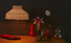 KHG Pendelleuchte, 1-flammig, Rattan / Metall-schwarz