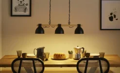 KHG Pendelleuchte, 3-flammig, schwarz mit Pinienholz