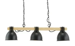 KHG Pendelleuchte, 3-flammig, schwarz mit Pinienholz