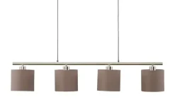 KHG Pendelleuchte, 4-flammig, Nickel matt, Stoffschirme grau