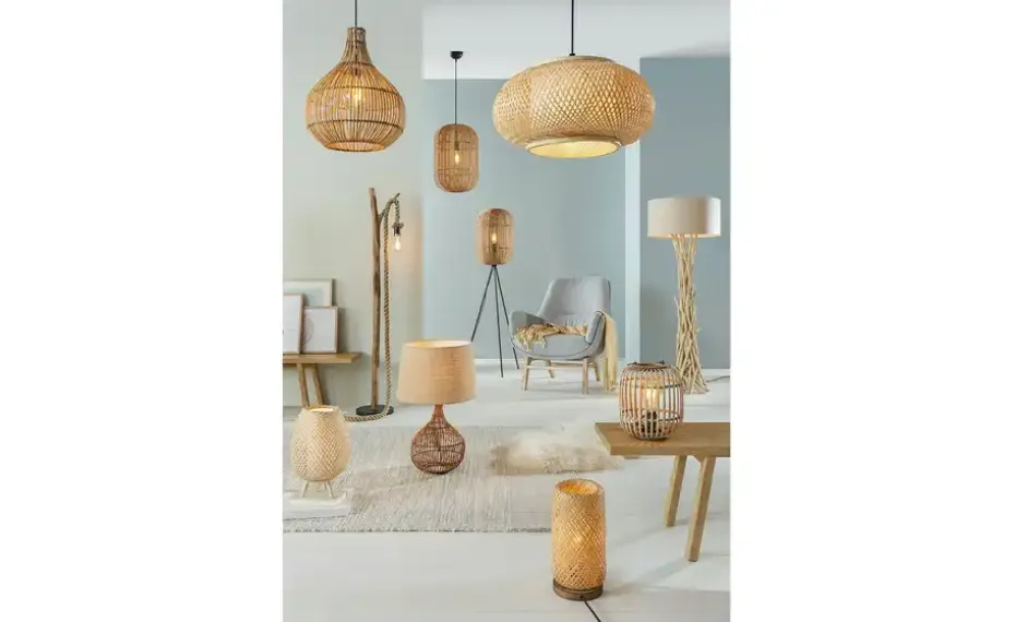 KHG Pendelleuchte, 1-flammig, Rattan/ Stoff | Höffner