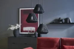 KHG Pendelleuchte, 3-flammig, Seilgeflecht schwarz