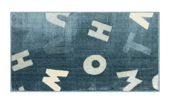 KJUT Webteppich Alphabet | Blau, Weiß, 80x150 cm