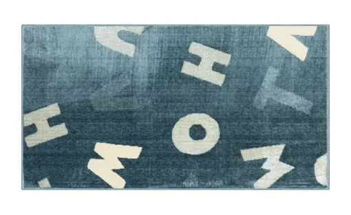 KJUT Webteppich Alphabet | Blau, Weiß, 80x150 cm