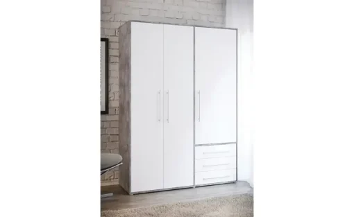 Kleiderschrank Morley | Betonoptik, Weiß, 144,4 cm