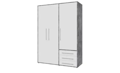 Kleiderschrank Morley | Betonoptik, Weiß, 144,4 cm