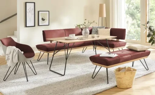KOINOR Hockerbank  Leder Dining System 4 | Rot, 130 cm