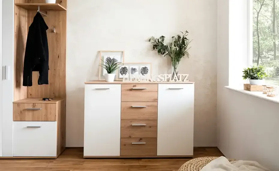 Kommode Jelsi | Weiß, Eiche Artisan (Nachbildung)