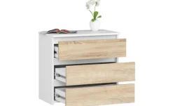 Kommode mit 3 Schubladen Carlo | Weiß, Eiche Sonoma (Nachbildung)