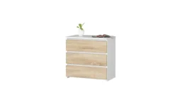 Kommode mit 3 Schubladen Carlo | Weiß, Eiche Sonoma (Nachbildung)