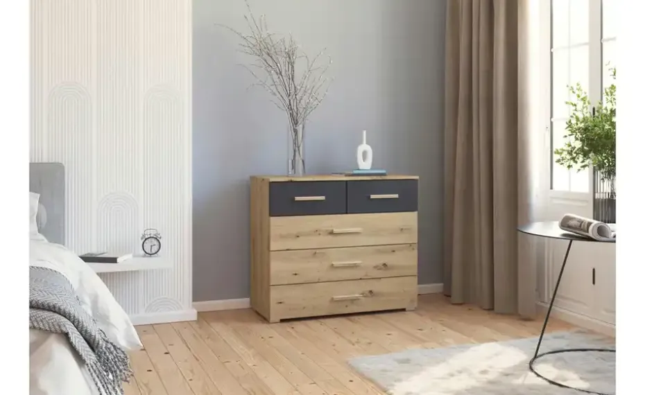 Kommode Moffat | Eiche Artisan (Nachbildung), Basaltgrau, Dunkelgrau