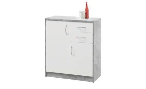 Kommode Oppeano | Betonoptik, Weiß, Ausführung II (2 Türen/2 Schubkästen)