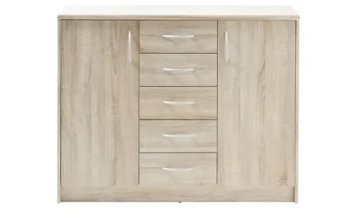 Kommode Oppeano | Eiche Sonoma (Nachbildung), Ausführung IV (2 Türen/5 Schubkästen)