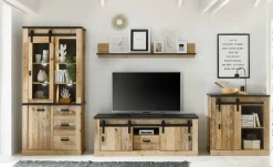 Kommode Sintra | Eiche (Nachbildung), Anthrazit, holzfarben, antik