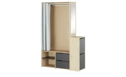 Kompaktgarderobe Trevisago | Eiche (Nachbildung), Grau, Schwarz