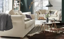 Landhaus-Sofa weiß - Flachgewebe Olivia | 2,5, Flachgewebe