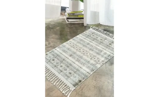 levelone Kurzflorteppich Kelim Schobi | 40x60 cm, Beige, Blau