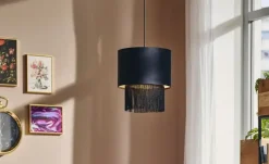 levelone Pendelleuchte, 1-flammig, Samt-Schirm schwarz