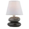 levelone Tischlampe grau mit Keramikfuß, Stoffschirm | Weiß