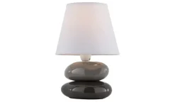 levelone Tischlampe grau mit Keramikfuß, Stoffschirm | Weiß