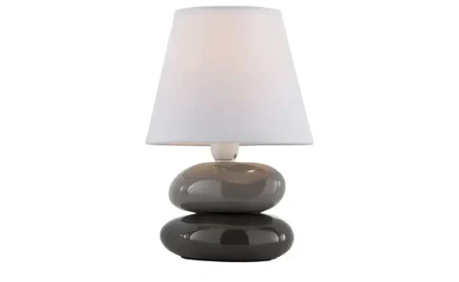 levelone Tischlampe grau mit Keramikfuß, Stoffschirm | Weiß