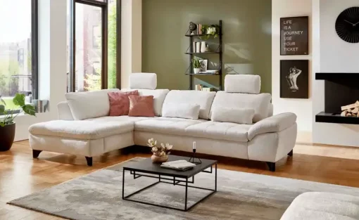 Lounge Collection Ecksofa Charme | links, feste Kopfstütze, Schlaffunktion, Sitztiefenverstellung manuell, Armlehnenverstellung manuell, Stauraum
