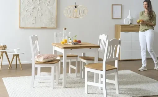 maison bleue Esstisch Carina | 77 cm, Hellbraun, Weiß