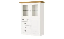 maison bleue Highboard Florian | Weiß, Hellbraun, Türen mit Glaseinsatz