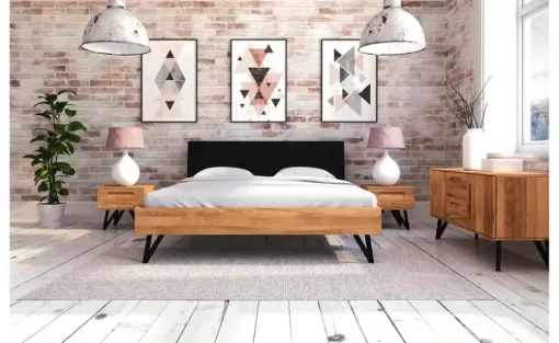 Massivholzbett mit gepolstertem Kopfteil Karl | Kernbuche, 120 cm