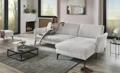 meinSofa Ecksofa Cord DANTE | Silbergrau, rechts