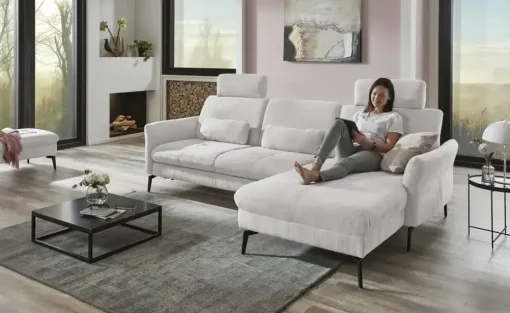 meinSofa Ecksofa Cord DANTE | Silbergrau, rechts