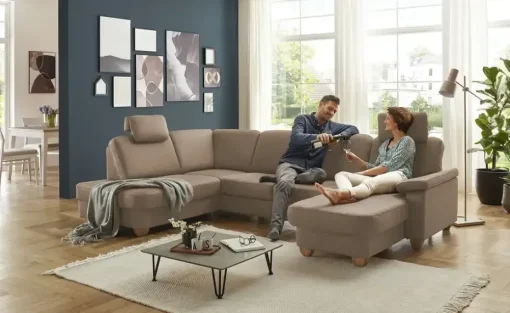 meinSofa Wohnlandschaft  aus Kunstleder Oliver | Braun, links