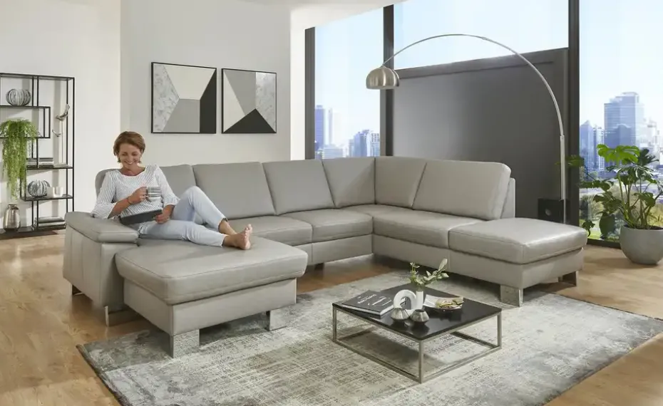 meinSofa Wohnlandschaft mit Sitz- und Rückenbezug aus Echtleder Samu-L | rechts, ohne