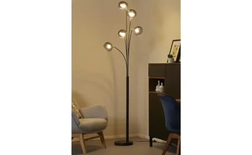 Meisterleuchten Bogenleuchte, 5-flammig, schwarz / Rauchglas