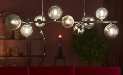 Meisterleuchten Deckenleuchte, 9-flammig, chrom, Rauchglas-Kugeln