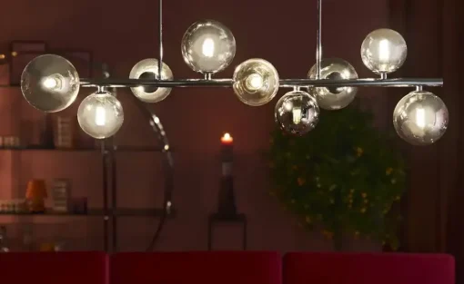 Meisterleuchten Deckenleuchte, 9-flammig, chrom, Rauchglas-Kugeln