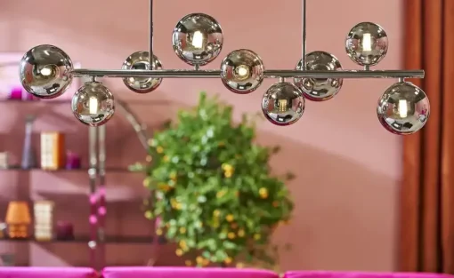 Meisterleuchten Deckenleuchte, 9-flammig, chrom, Rauchglas-Kugeln