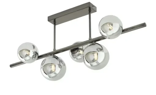 Meisterleuchten Deckenleuchte, 5-flg. schwarzchrom/Rauchglas