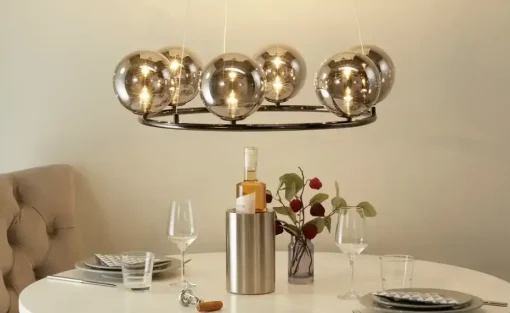 Meisterleuchten LED-Krone 6-flammig, schwarzchrom/Rauchglas
