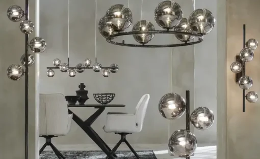 Meisterleuchten LED-Krone 6-flammig, schwarzchrom/Rauchglas