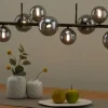 Meisterleuchten Pendelleuchte, 9-flammig, schwarzchrom, Rauchglas