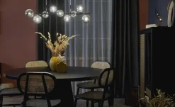 Meisterleuchten Pendelleuchte, 9-flammig, schwarzchrom, Rauchglas