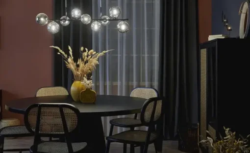 Meisterleuchten Pendelleuchte, 9-flammig, schwarzchrom, Rauchglas