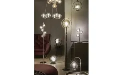 Meisterleuchten Stehleuchte, 6-flammig, chrom, Rauchglas-Kugeln