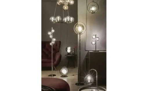 Meisterleuchten Stehleuchte, 6-flammig, chrom, Rauchglas-Kugeln