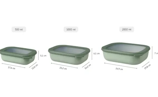 Mepal Multischüssel-Set Cirqula | Olivgrün, Je 1 Schüssel 0,5l, 1,0l und 2,0l