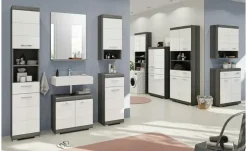 Midischrank SCHLOONSEE, Breite 74cm, 4 Türen, 1 Schubkasten, 4 Fächer, MDF-Front, in verschiedenen Farben erhältlich, Badmöbel, Badschrank, Schrank, Bad Schloonsee | Weiß