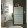 Midischrank SCHLOONSEE, Breite 74cm, 4 Türen, 1 Schubkasten, 4 Fächer, MDF-Front, in verschiedenen Farben erhältlich, Badmöbel, Badschrank, Schrank, Bad Schloonsee | Eiche Artisan (Nachbildung), Salbeigrün
